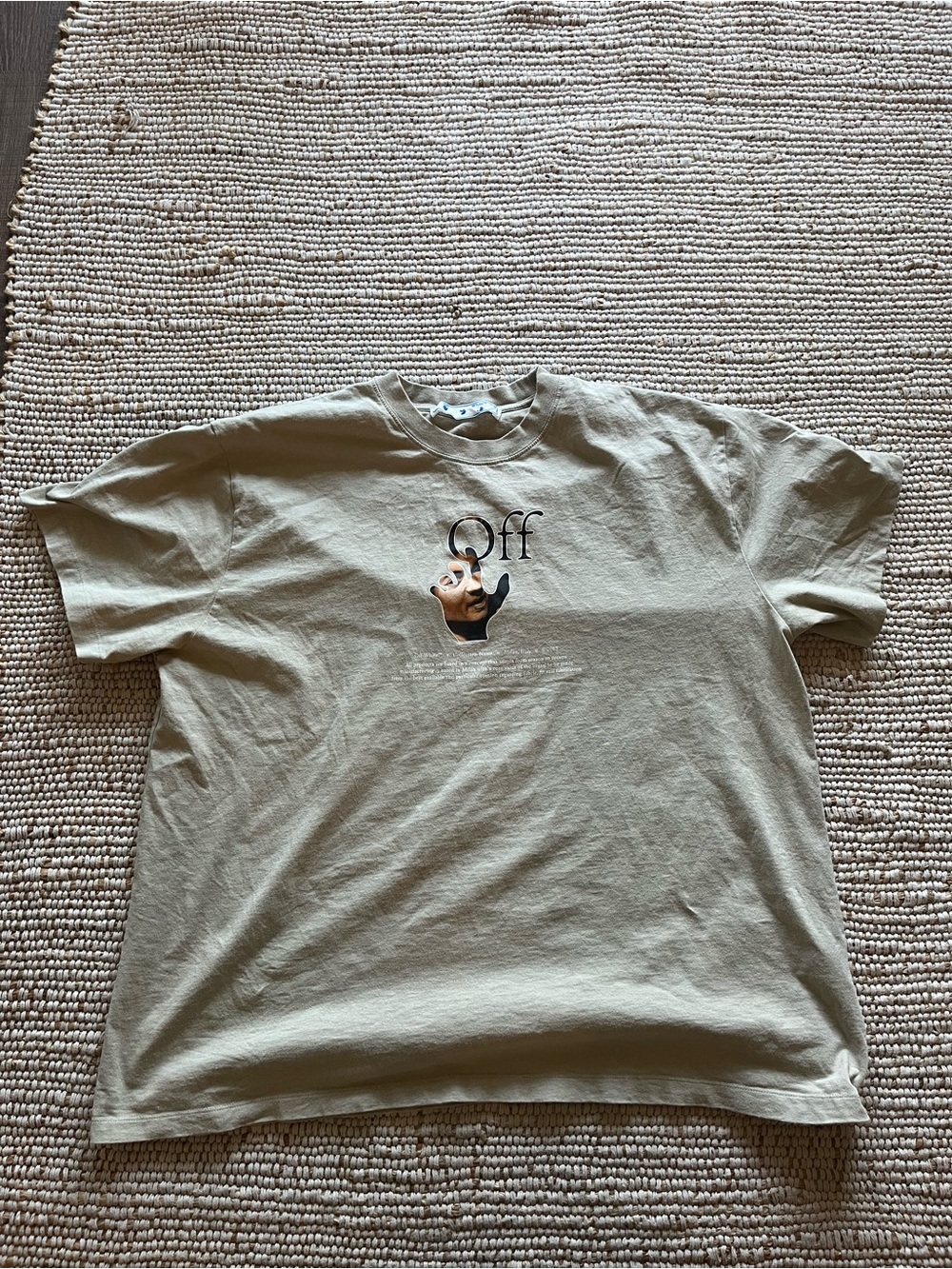Off-White -Graphic Short Sleeve Tee in Light Olive